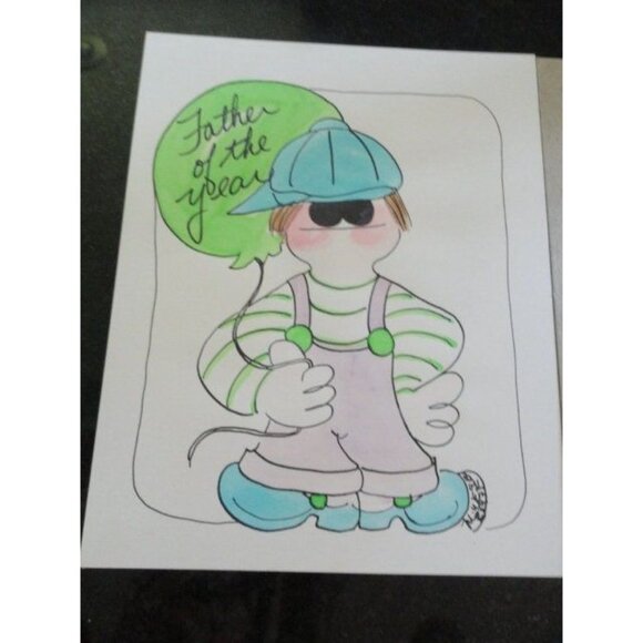 Vtg Michelle Nicole Wesley An Original Water Color "Father of the Year" Art - Picture 2 of 5